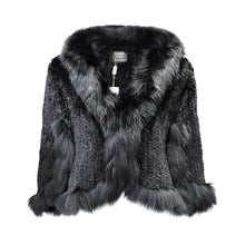 Load image into Gallery viewer, KNITTED MINK FUR CAPE WITH FOX FUR COLLAR #BLACK
