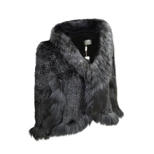 Load image into Gallery viewer, KNITTED MINK FUR CAPE WITH FOX FUR COLLAR #BLACK
