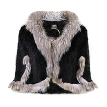 Load image into Gallery viewer, KNITTED MINK FUR CAPE WITH FOX FUR COLLAR #BLACK&amp;GREY
