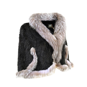 KNITTED MINK FUR CAPE WITH FOX FUR COLLAR #BLACK&GREY