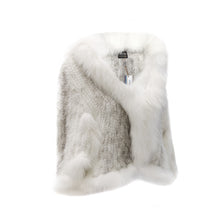 Load image into Gallery viewer, KNITTED MINK FUR CAPE WITH FOX FUR COLLAR #WHITE&amp;GREY
