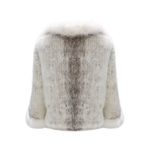 KNITTED MINK FUR CAPE WITH FOX FUR COLLAR #WHITE&GREY