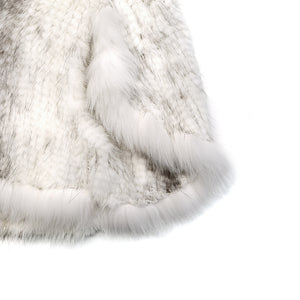 KNITTED MINK FUR CAPE WITH FOX FUR COLLAR #WHITE&GREY