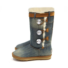 Load image into Gallery viewer, UGG CIELE DENIM 3 CRYSTAL BUTTON LONG BOOTS
