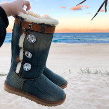 Load image into Gallery viewer, UGG CIELE DENIM 3 CRYSTAL BUTTON LONG BOOTS
